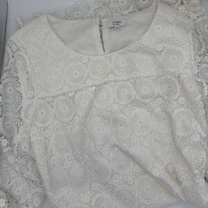 Crown & Ivy Lace Sheath Dress 3/4 Sleeves Sz 10 White Bridal Shower Brunch